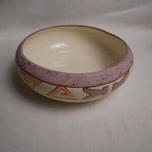 Koshari Studios Handmade Ceramic Bowl With Unique Geometric Pattern & Pink Accen